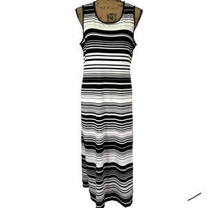 Chicos Women's‎ 2 Large Black White Stripe Sleeveless Midi Dress Summer